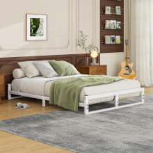 VECOCHO Double Bed Frame,4ft6 Floor Bed Frame Double Bed Base with Reinforced Steel Slats,Metal Platform Low Bed Double135x190cm,Mattress Base No Box