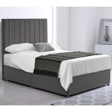 ComfoRest - Plush 3FT Stripe Single Divan Bed with Mattress | Sleek Velvet Frame with Grand 54" Headboard | NO Drawers, Premium Comfort for Modern