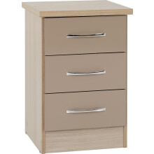 Seconique Nevada 3 Drawer Bedside in Oyster Gloss/Light Oak Effect Veneer