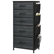 YITAHOME Chest of Drawer with 5 Drawers for Bedroom Fabric Dresser Storage Drawers With Handles Metal Frame for Living Room, Hallway,Black wood grain