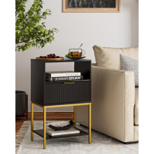 HEYZOEY Bedside Table,Side Table with Gold Frame,Tall Black Side Table,Bedside Furniture,3-Tier Storage End Table,Nightstand for Bedroom,Living Room