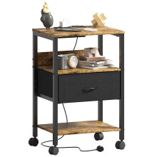 Lutown-Teen Bedside Table with Charging Station, Small Cabinet with Open Storage Shelf and 1 Fabric Drawer, Metal Bedside Storage Organiser on 4