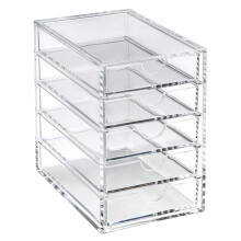 Osco Clear Acrylic 5-Drawer Storage Chest with Non-Slip Feet, Transparent Desk Storage Unit for Jewellery, Makeup, Accessories and Stationery, Mini