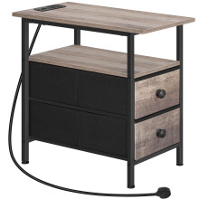 HOOBRO Narrow Bedside Table with Charging Station, with 2 Non-Woven Drawers, Slim Side Table with USB Ports and Power Outlets, Narrow Side Table for