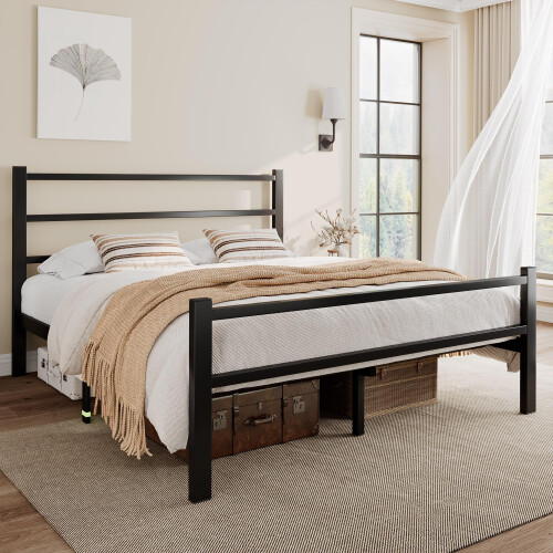 Feonase Metal Double Bed Frame With Stylish Headboard And Footboard,Bed Frame Double Bed,Easy Assembly, Ample Under-bed Storage Space, Black 2