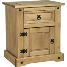 Seconique Corona 1 Drawer 1 Door Bedside in Distressed Waxed Pine