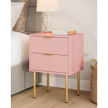 HEYZOEY Bedside Table, Small Bedside Tables with 2 Drawers, Wooden Nightstand with Gold Legs, Mid-Century Modern Bed Side End Table for Bedroom,