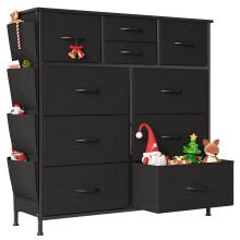 Flrrtenv Chest of Drawers, 100cm Wide Dresser for Bedroom with 10 Drawers, Fabric Storage Organizer Fit for Nursery, Living Room, Closet - Black