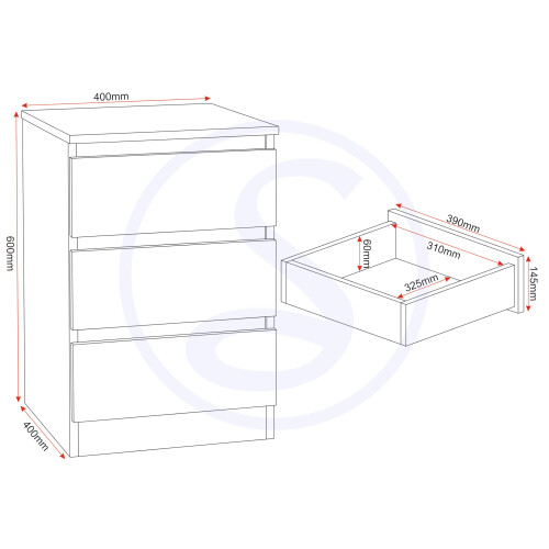 Seconique Seconique Malvern 3 Drawer Bedside in White 2