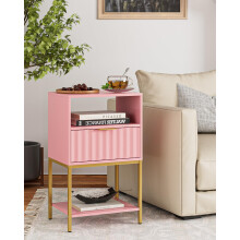 HEYZOEY Bedside Table,Side Table with Gold Frame,Tall White Bedside Table,Bedside Furniture,3-Tier Storage End Table,Nightstand for Bedroom,Living