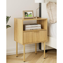 HEYZOEY Bedside Table, Small Bedside Tables with 1 Drawers, Wooden Nightstand with Gold Legs, Mid-Century Modern Bed Side End Table for Bedroom,