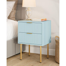 HEYZOEY Bedside Table, Small Bedside Tables with 2 Drawers, Wooden Nightstand with Gold Legs, Mid-Century Modern Bed Side End Table for Bedroom,