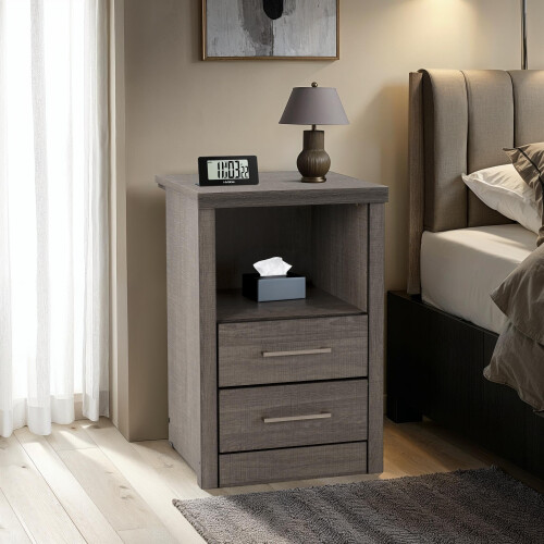 Seconique Seconique Lisbon 2 Drawer Bedside in Black Wood Grain 1