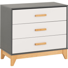 Seconique Cleveland 3 Drawer Chest in White/Grey Metal Effect