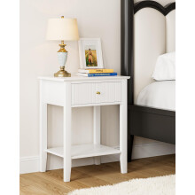 HEYZOEY Bedside Table Chest of 1 Drawer, Bedside Cabinet Wooden Nightstand, Modern Side Table for Living Room,Bedroom,Office,White
