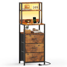 VERMESS Bedside Table with 3 Drawers and Charging Station, Small Nightstand for Bedroom, Chest of Drawers Bedroom, Storage Drawers for Living Room,