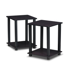 Furinno SIMPLISTIC Side Table Set of 2, 2-Tier End Table, Nightstand, Night Stand, Bedside Table, Easy Assembly, for Living Room, Bedroom, Dark Walnut