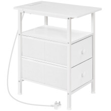 HOOBRO Narrow Bedside Table with Charging Station, with 2 Non-Woven Drawers, Slim Side Table with USB Ports and Power Outlets, Narrow Side Table for