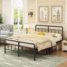 EMODA 4ft6 Double Bed Frame with Headboard and Footboard, Metal Double Bed Frame Under Bed Storage 36cm High, Victorian Sturdy Platform Frame, Noise