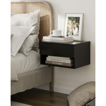 HEYZOEY Floating Bedside Table, Wood Bedside Table Small Modern Floating BedsideTable with Drawer, Floating Shelves for Bedroom, Bathroom, Black
