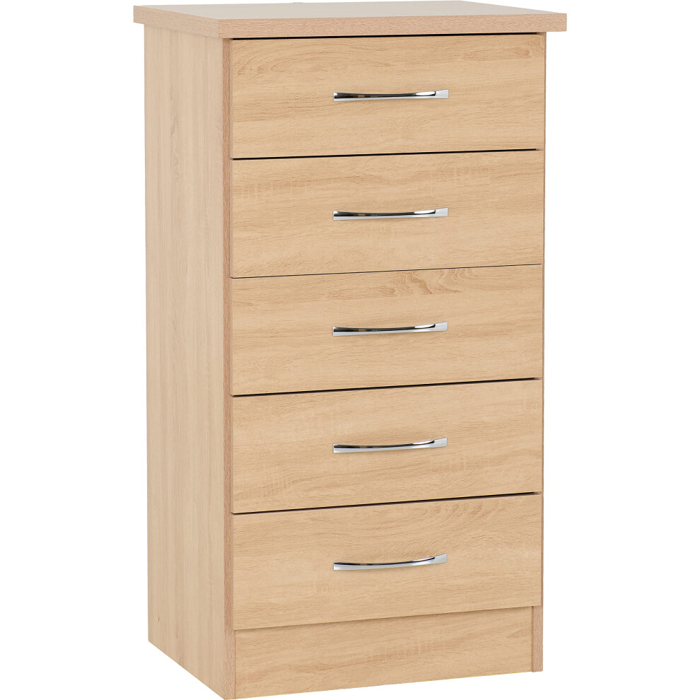 Seconique Nevada 5 Drawer Narrow Chest In Sonoma Oak Effect