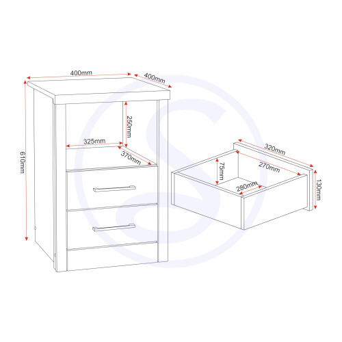 Seconique Seconique Lisbon 2 Drawer Bedside in Black Wood Grain 2