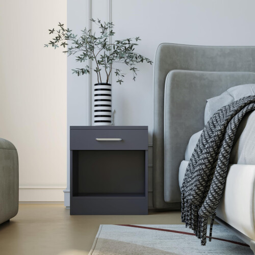 Seconique Seconique Dakota 1 Drawer Bedside in Dark Grey 1