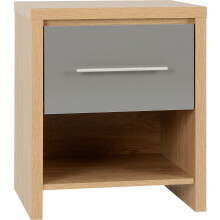 Seconique Seville 1 Drawer Bedside in Grey Gloss/Light Oak Effect Veneer