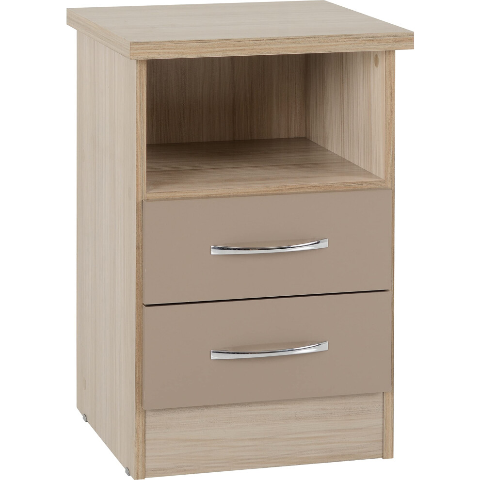 Seconique Nevada 2 Drawer Bedside In Oyster Gloss/ Oak Effect Veneer Light