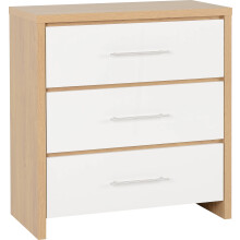 Seconique Seville 3 Drawer Chest in White Gloss/Light Oak Effect Veneer