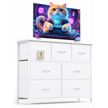 CAIYUN Chest of Drawers for Bedroom with 7 Drawers, Fabric Storage Drawer, Tall White Hallway Storage Unit
