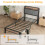 IRONCK Single Bed Frame with Storage Shelf Upholstered Headboard, Platform Bed Frame with Charging Station, Metal Bed Frame/UnderBed Storage, Enhanced 5