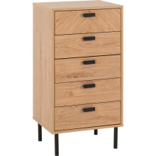 Seconique 5 Drawer Chest, Engineered Wood, Medium Oak Effect, W 485mm x D 400mm x H 935mm