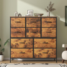 Feonase Chest of Drawers,Bedroom Tall Dresser with 10 Fabric Drawers, Metal Frame & MDF Wood Top, Adjustable Feet, Storage Organizer Unit for Bedroom,