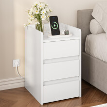YITAHOME Bedside Table with 3 Drawers and Power Station, Modern Nightstand End Table, Water-Resistant Storage Side Table for Living Room and Bedroom,