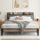 IRONCK King Size Bed Frame with Storage Shelf Upholstered Headboard, Platform Bed Frame with Charging Station, Metal Bed Frame/UnderBed Storage, 1