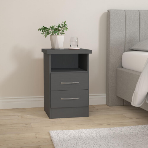 Seconique Seconique Nevada 2 Drawer Bedside in 3D Effect Grey 1