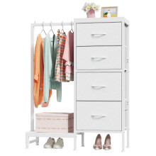 OYRREU 111cm Tall Chest of Drawers for Bedroom, 4 Fabric Drawer Small Dresser White Storage Unit for Hallway Living Room Entryway, Reversible Closet