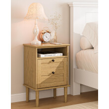HEYZOEY Wooden Bedside Cabinet with Door & Open Top Shelf ? Side Table for Bedroom & Living Room,Fits Small Space(Light Oak 1)