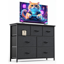 CAIYUN Chest of Drawers for Bedroom with 7 Drawers, Fabric Storage Drawer, Tall Black Hallway Storage Unit