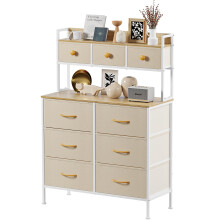 Mintnook Chest of Drawers, Bedroom Cabinet with Handles, Fabric Dresser with Wood Top and 9 Drawers, Tall Storage Unit for Bedroom, Living room, Kids