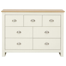 GFW Lancaster Wooden 7 Drawer Chest With Steel Cup Handle & 28.4 Litre Drawers, Modern Bedroom Furniture Chest Of Drawers Storage Unit, Contrast Oak