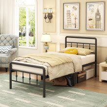 EMODA Single Bed Frame 3ft with Headboard and Footboard, Single Metal Bed Frame 46 cm High with Steel Slats Support, Noise Free, Easy Assembly, Black