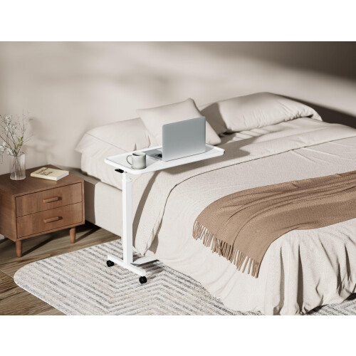 Allcam MBT01A Spring-assisted Height Adjustable Desk/Overbed Table w/Lockable Wheels in White 1