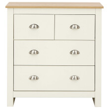 GFW Lancaster Wooden 4 Drawer Chest With Steel Cup Handle & 37.7 Litre Drawers, Modern Bedroom Furniture Chest Of Drawers Storage Unit, Contrast Oak