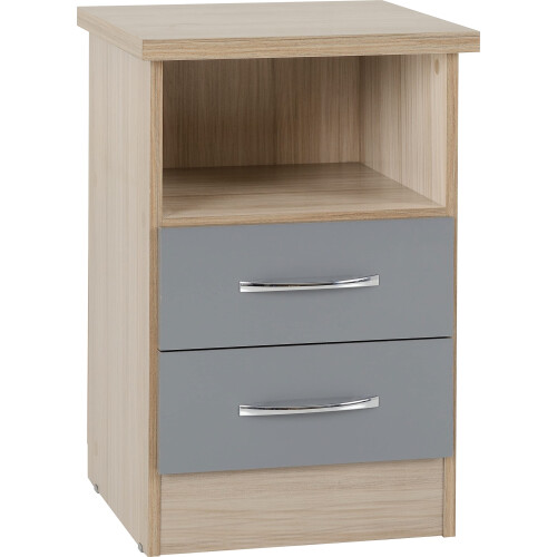 Seconique Seconique Nevada 2 Drawer Bedside in Grey Gloss/Light Oak Effect Veneer