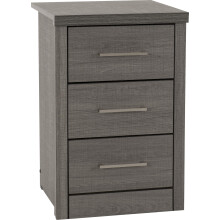Seconique Lisbon 3 Drawer Bedside in Black Wood Grain