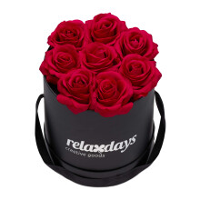Relaxdays Round Flowerbox with 8 Faux Roses, Black Box, Last 10 Years, Great Gift, Decorative Bouquet, Red