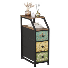 VEDECASA Fabric Chest of Drawers with 3 Drawers, Narrow Chest of Drawers with Top Shelf, Slim Storage Cabinet for Bedroom, Living Room with Vintage