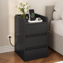 YITAHOME Bedside Table with 3 Drawers and Power Station, Modern Nightstand End Table, Water-Resistant Storage Side Table for Living Room and Bedroom,